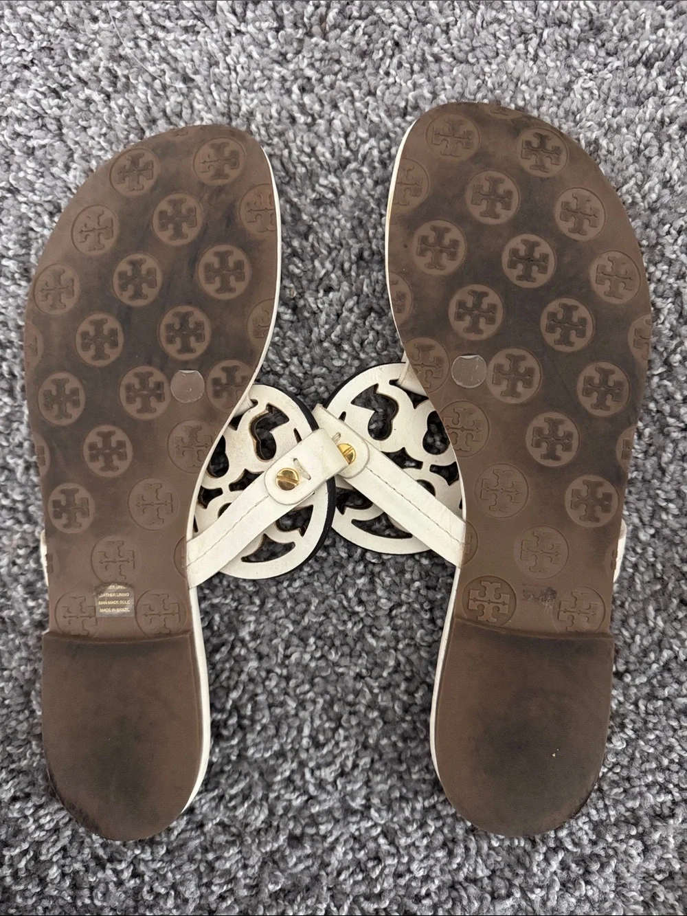 Tory Burch Cream Leather Cutout Logo Thong Sandals